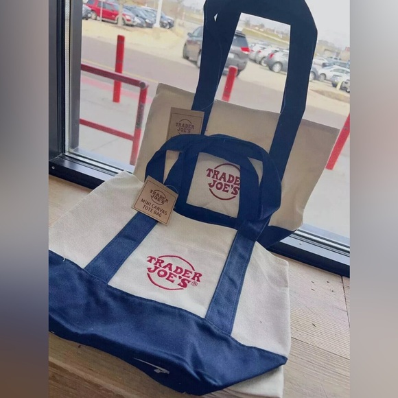 Trader Joe’s Mini Canvas Tote Bag BLUE Limited Edition Trader Joe Bag Ship Now - Picture 2 of 2